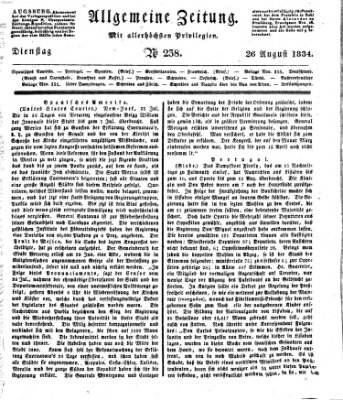 Allgemeine Zeitung Dienstag 26. August 1834