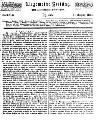 Allgemeine Zeitung Sonntag 31. August 1834