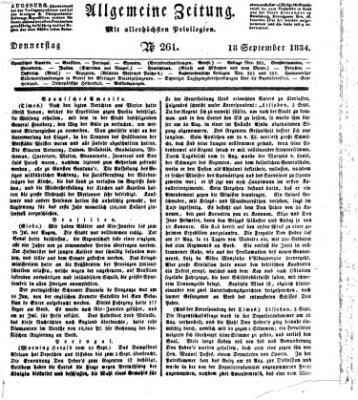 Allgemeine Zeitung Donnerstag 18. September 1834