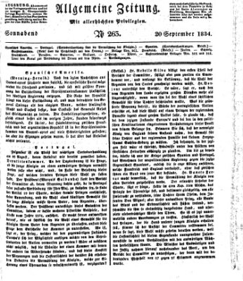 Allgemeine Zeitung Samstag 20. September 1834