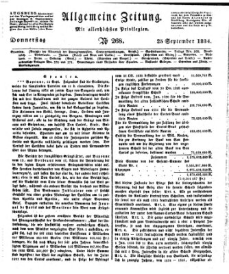 Allgemeine Zeitung Donnerstag 25. September 1834