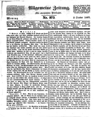 Allgemeine Zeitung Montag 2. Oktober 1837