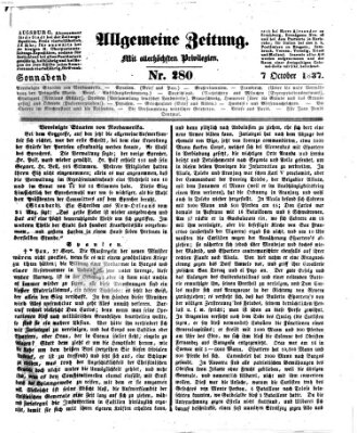 Allgemeine Zeitung Samstag 7. Oktober 1837