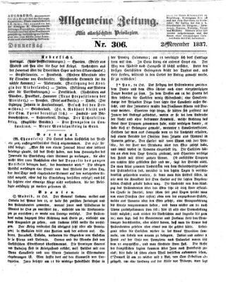 Allgemeine Zeitung Donnerstag 2. November 1837