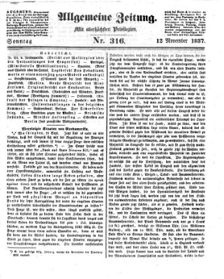 Allgemeine Zeitung Sonntag 12. November 1837