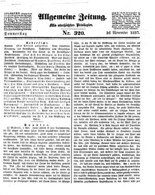 Allgemeine Zeitung Donnerstag 16. November 1837