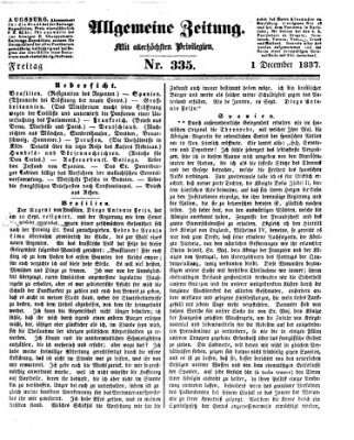 Allgemeine Zeitung Freitag 1. Dezember 1837