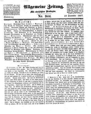 Allgemeine Zeitung Sonntag 10. Dezember 1837