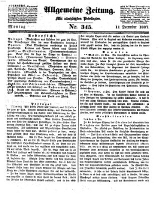 Allgemeine Zeitung Montag 11. Dezember 1837