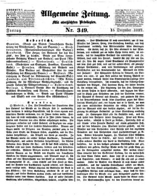 Allgemeine Zeitung Freitag 15. Dezember 1837