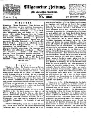 Allgemeine Zeitung Donnerstag 28. Dezember 1837