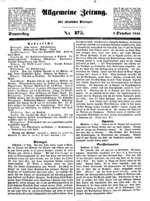 Allgemeine Zeitung Donnerstag 2. Oktober 1845