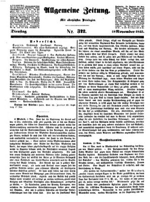 Allgemeine Zeitung Dienstag 18. November 1845