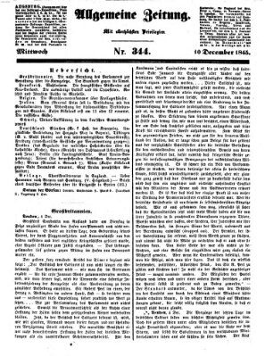 Allgemeine Zeitung Mittwoch 10. Dezember 1845