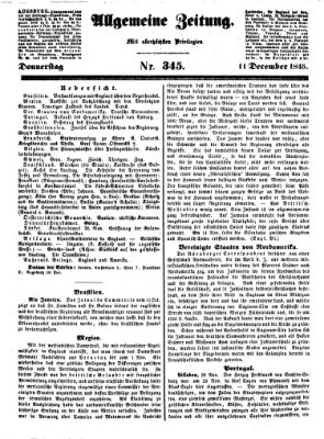 Allgemeine Zeitung Donnerstag 11. Dezember 1845