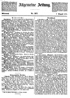 Allgemeine Zeitung Mittwoch 4. August 1852