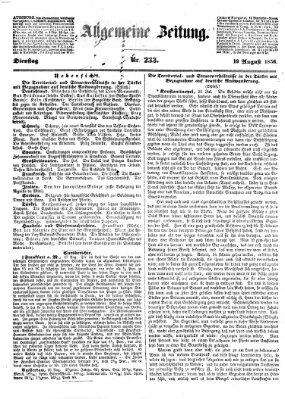 Allgemeine Zeitung Dienstag 19. August 1856