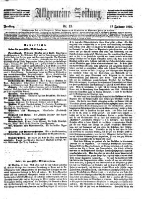 Allgemeine Zeitung Freitag 13. Januar 1860