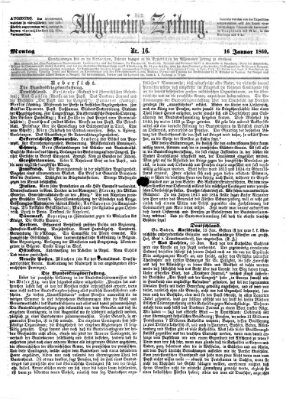 Allgemeine Zeitung Montag 16. Januar 1860