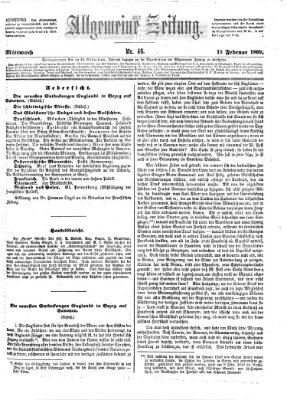 Allgemeine Zeitung Mittwoch 15. Februar 1860