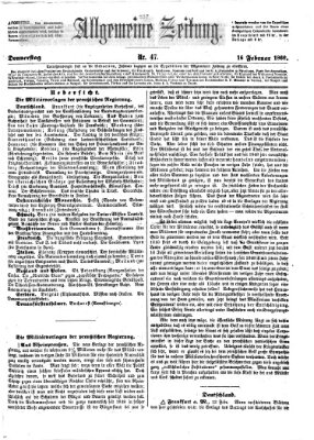 Allgemeine Zeitung Donnerstag 16. Februar 1860