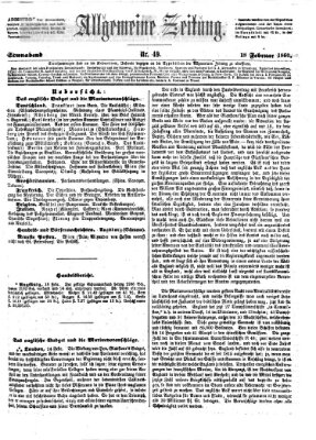 Allgemeine Zeitung Samstag 18. Februar 1860