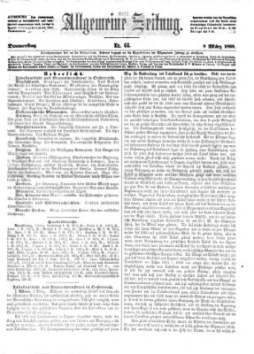 Allgemeine Zeitung Donnerstag 8. März 1860