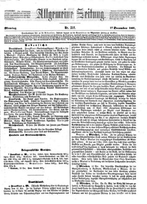 Allgemeine Zeitung Montag 17. Dezember 1860