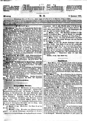 Allgemeine Zeitung Montag 14. Januar 1861