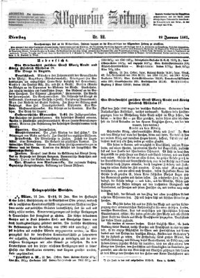 Allgemeine Zeitung Dienstag 22. Januar 1861