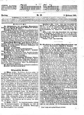 Allgemeine Zeitung Freitag 15. Februar 1861