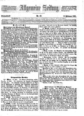 Allgemeine Zeitung Samstag 16. Februar 1861