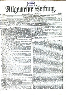 Allgemeine Zeitung Dienstag 1. September 1868