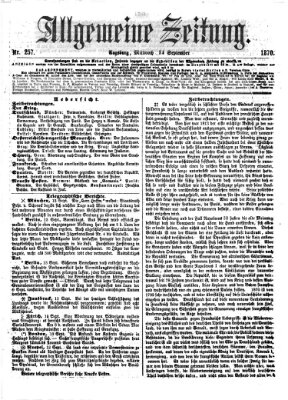 Allgemeine Zeitung Mittwoch 14. September 1870