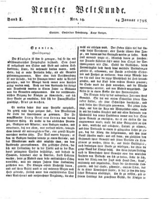 Allgemeine Zeitung Sonntag 14. Januar 1798