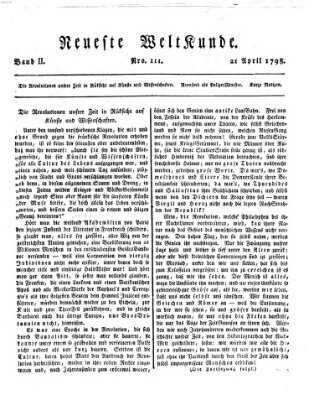 Allgemeine Zeitung Samstag 21. April 1798