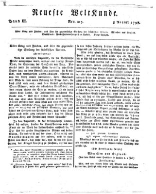 Allgemeine Zeitung Sonntag 5. August 1798