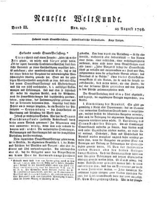 Allgemeine Zeitung Mittwoch 29. August 1798