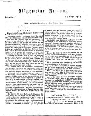 Allgemeine Zeitung Dienstag 25. September 1798