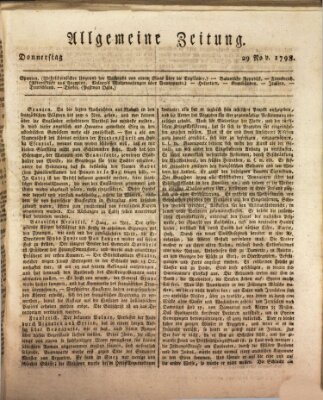 Allgemeine Zeitung Donnerstag 29. November 1798