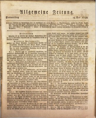 Allgemeine Zeitung Donnerstag 13. Dezember 1798