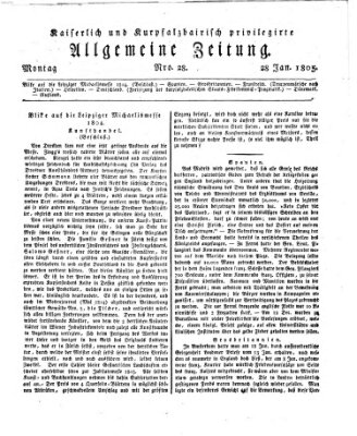 Kaiserlich- und Kurpfalzbairisch privilegirte allgemeine Zeitung (Allgemeine Zeitung) Montag 28. Januar 1805