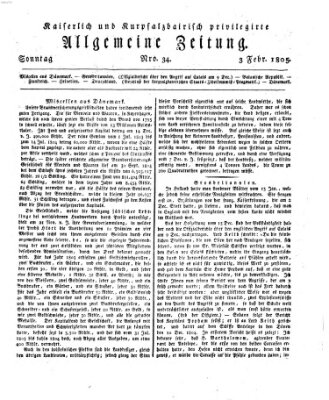 Kaiserlich- und Kurpfalzbairisch privilegirte allgemeine Zeitung (Allgemeine Zeitung) Sonntag 3. Februar 1805