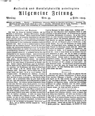 Kaiserlich- und Kurpfalzbairisch privilegirte allgemeine Zeitung (Allgemeine Zeitung) Montag 4. Februar 1805