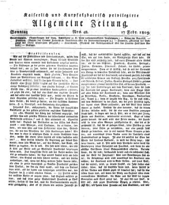 Kaiserlich- und Kurpfalzbairisch privilegirte allgemeine Zeitung (Allgemeine Zeitung) Sonntag 17. Februar 1805