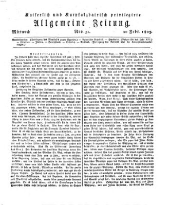 Kaiserlich- und Kurpfalzbairisch privilegirte allgemeine Zeitung (Allgemeine Zeitung) Mittwoch 20. Februar 1805