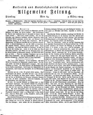 Kaiserlich- und Kurpfalzbairisch privilegirte allgemeine Zeitung (Allgemeine Zeitung) Dienstag 5. März 1805