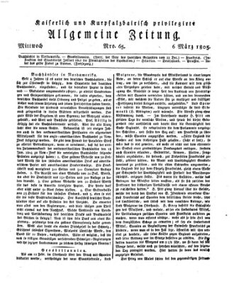 Kaiserlich- und Kurpfalzbairisch privilegirte allgemeine Zeitung (Allgemeine Zeitung) Mittwoch 6. März 1805