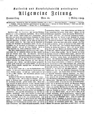 Kaiserlich- und Kurpfalzbairisch privilegirte allgemeine Zeitung (Allgemeine Zeitung) Donnerstag 7. März 1805