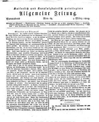 Kaiserlich- und Kurpfalzbairisch privilegirte allgemeine Zeitung (Allgemeine Zeitung) Samstag 9. März 1805